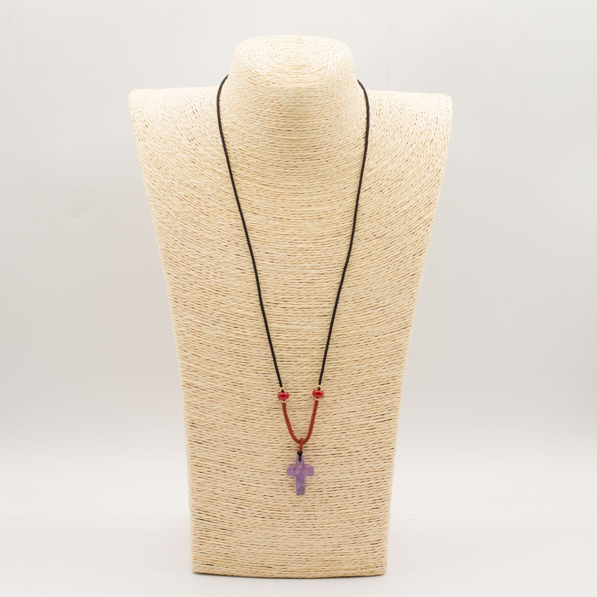 Cord Necklace Gemstone Pendant - Amethyst Cross AW Dropship UK