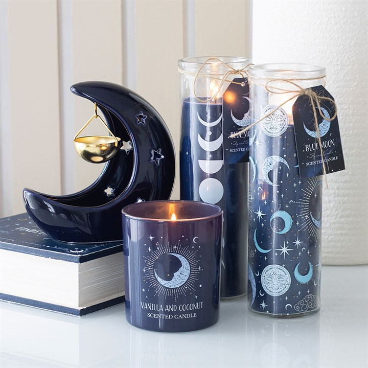 Blue crescent moon oil burner celestial gift