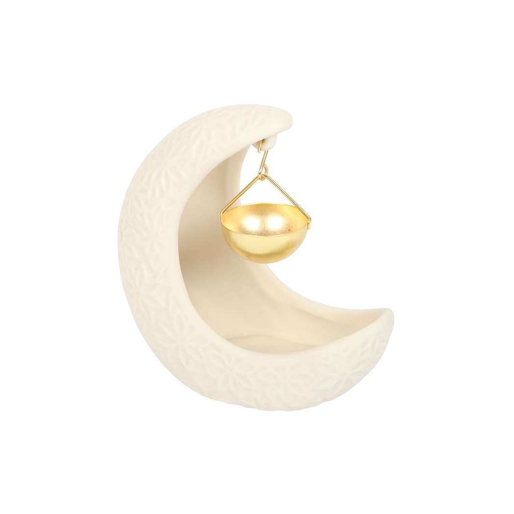 Crescent moon hanging oil burner close up