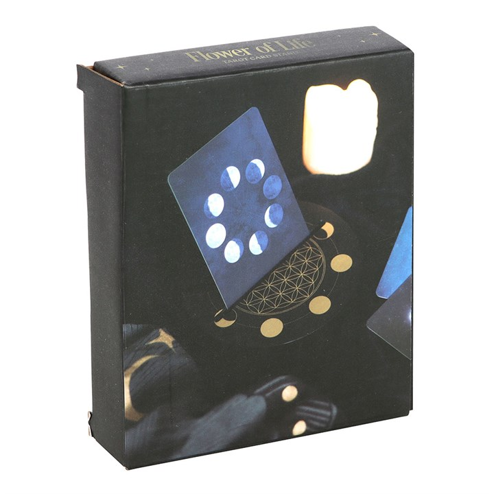 Black Flower of Life Crescent Moon Tarot Card Stand N/A