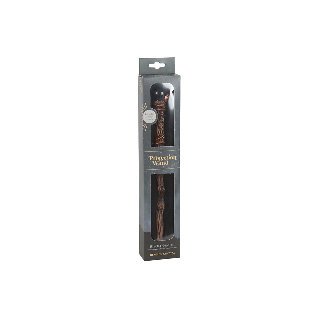 Protection Black Obsidian Crystal  Wand with Pouch N/A