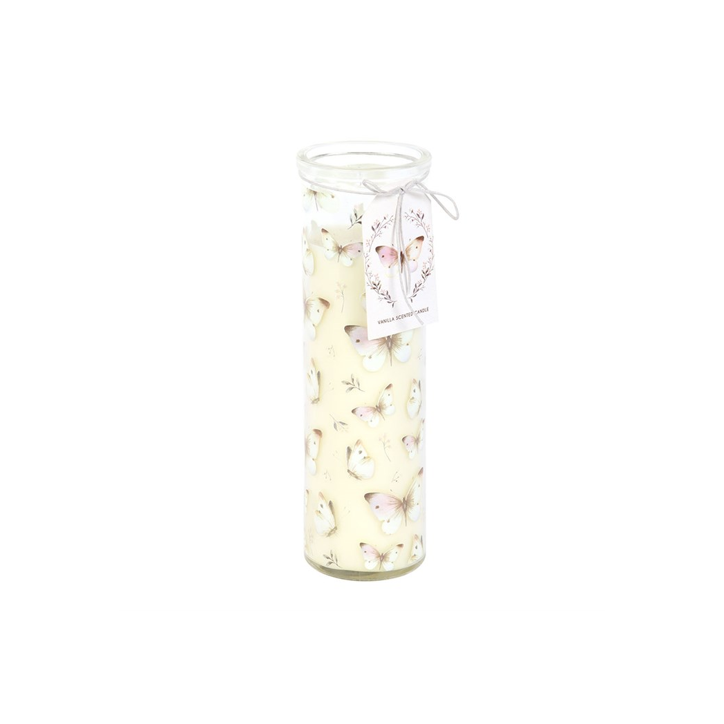 White Butterfly Print Vanilla Tube Candle N/A