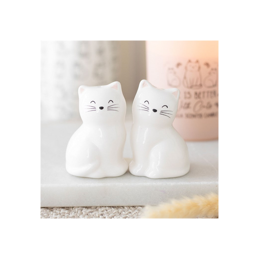 White Cat Shaped Salt and Pepper Shakers N/A