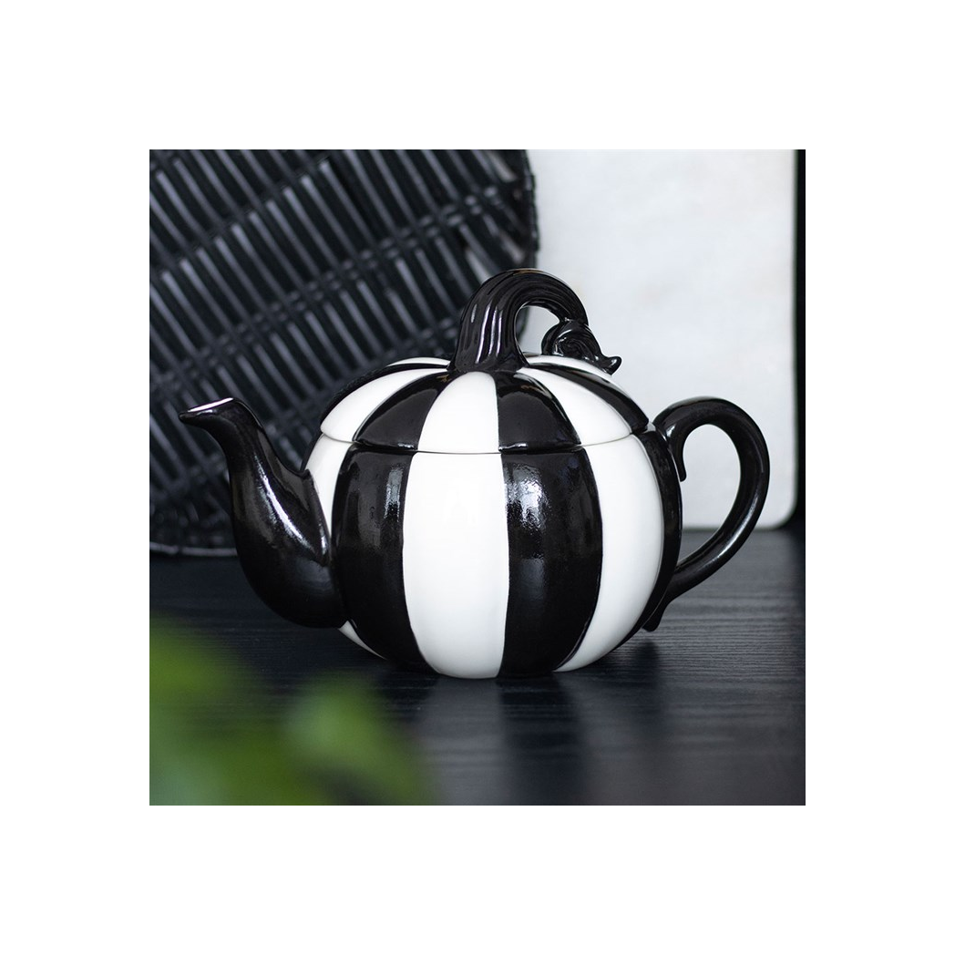Black and white striped pumpkin teapot