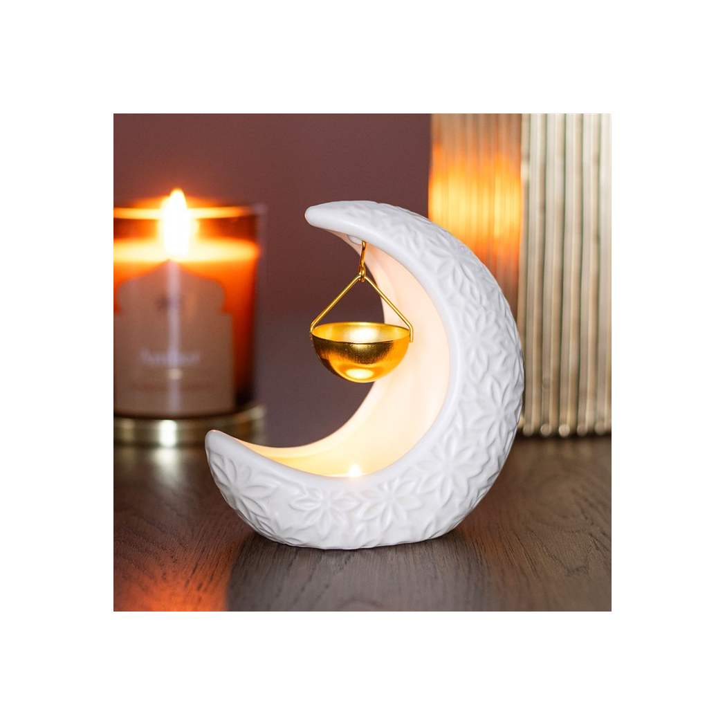 Crescent moon hanging ceramic oil burner