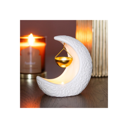 Crescent moon hanging ceramic oil burner