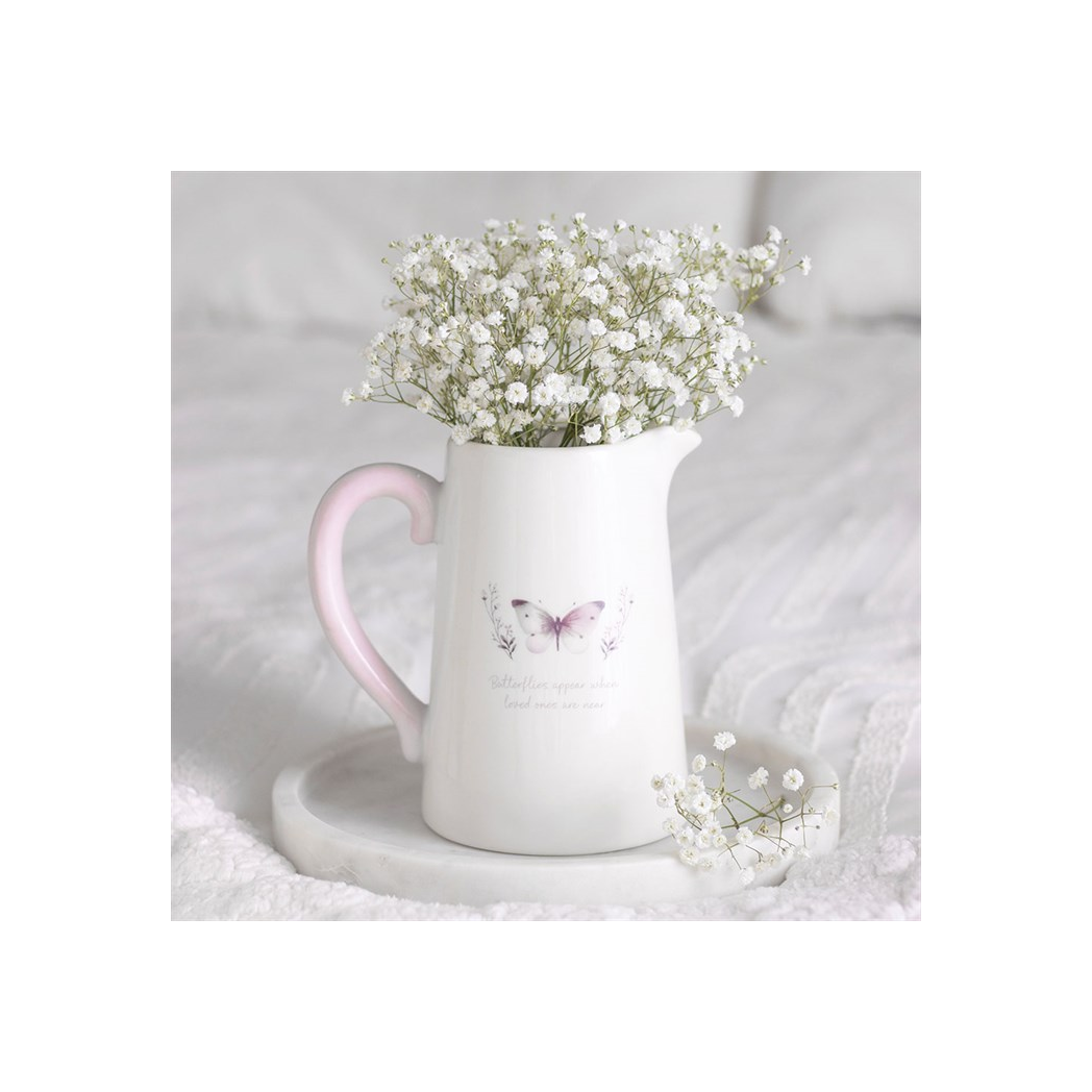 White Butterfly Print Ceramic Flower Jug N/A