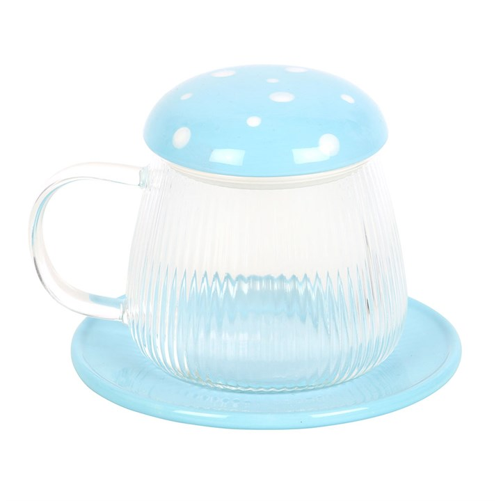 Blue Glass Mushroom Mug and Saucer N/A