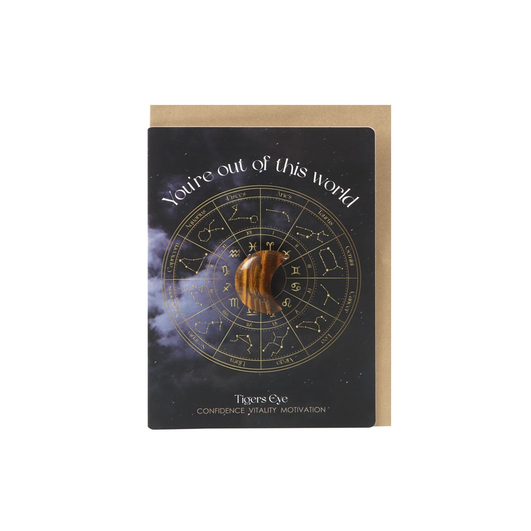 Out Of This World Tiger's Eye Crystal Moon Greeting Card N/A