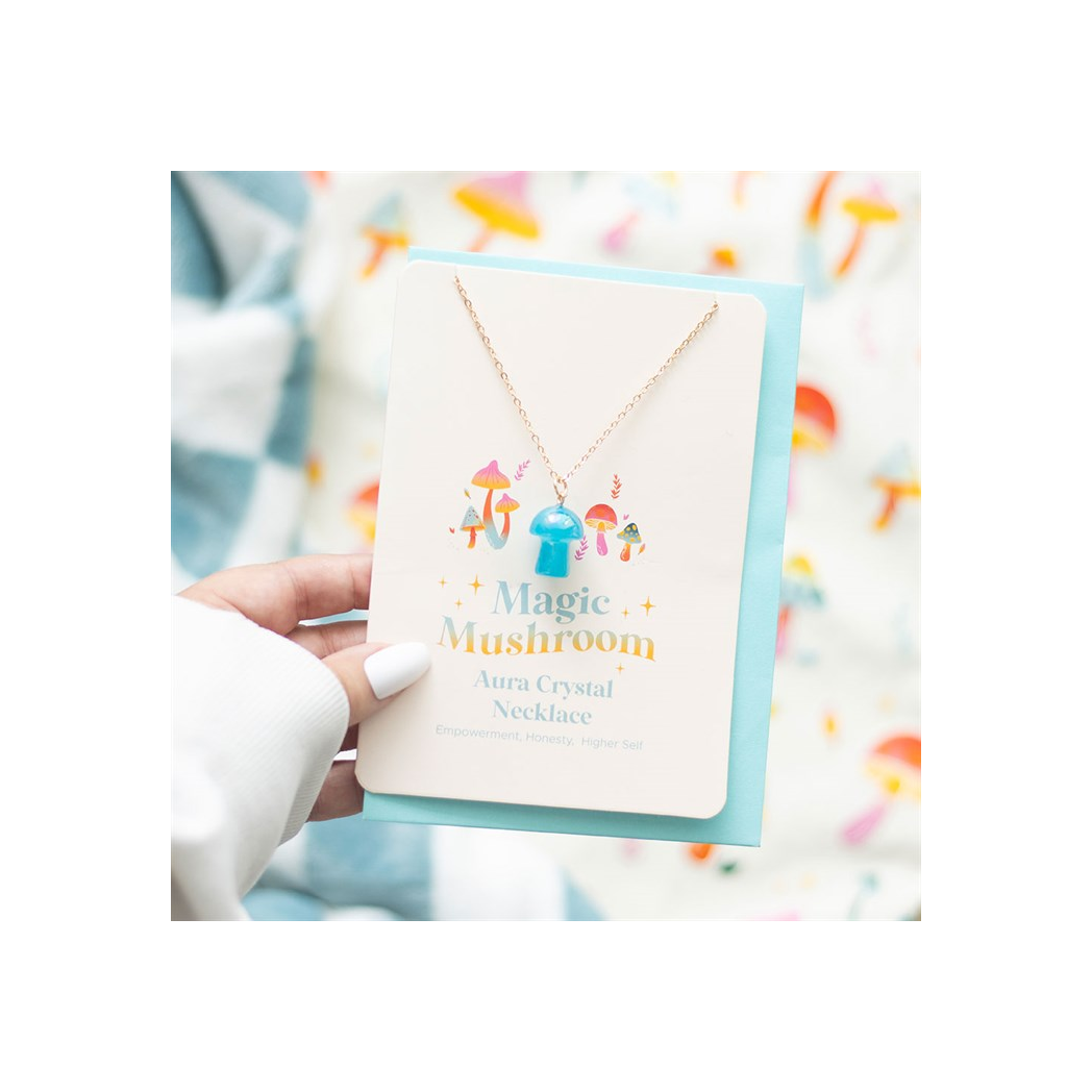 Blue Aura Mushroom Necklace Greeting Card N/A