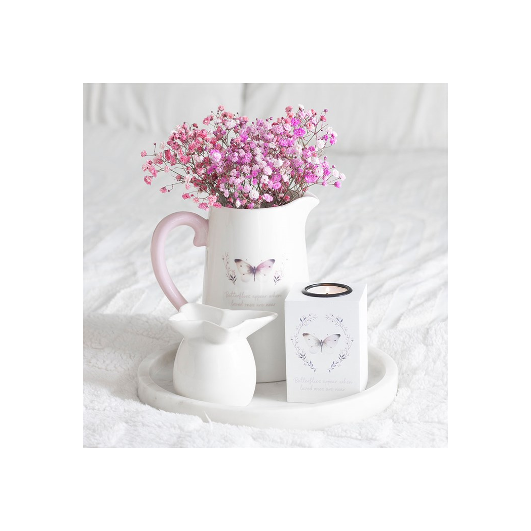 White Butterfly Print Ceramic Flower Jug N/A