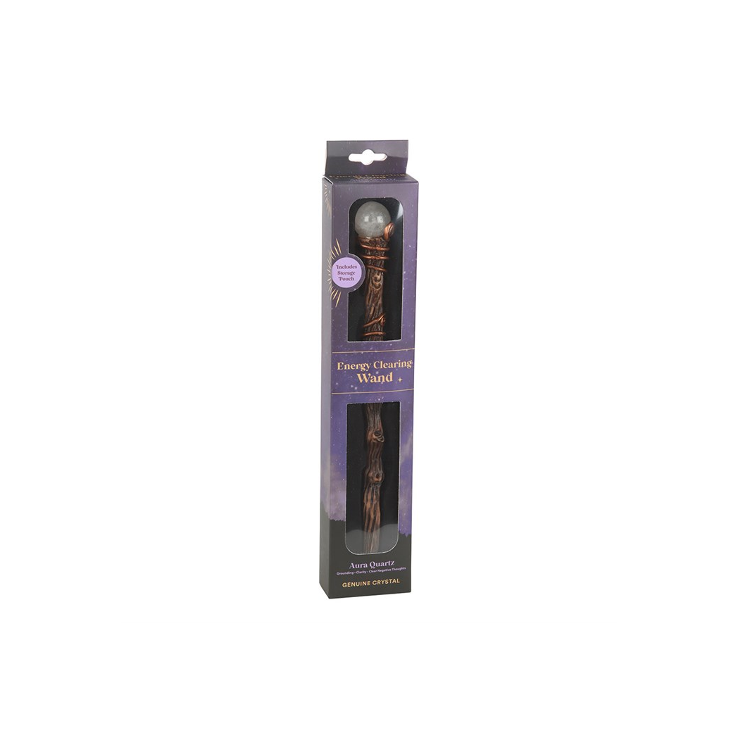 Energy Clearing Aura Quartz Crystal Wand with Pouch N/A
