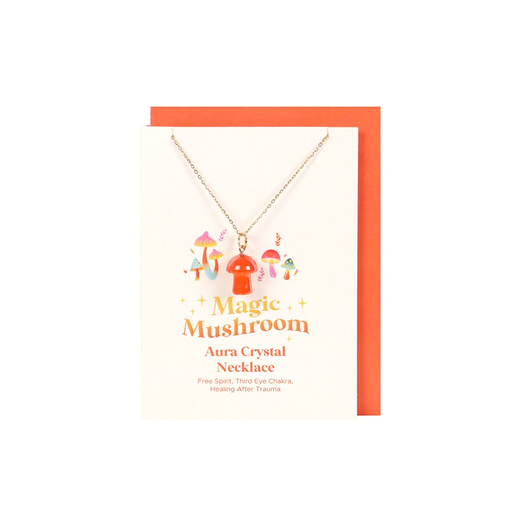 Orange Aura Mushroom Necklace Greeting Card N/A