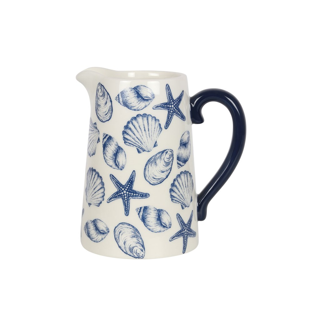 Blue seashell and starfish ceramic flower jug