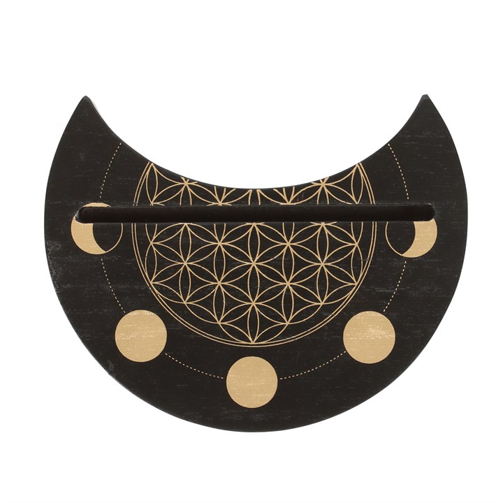 Black Flower of Life Crescent Moon Tarot Card Stand N/A