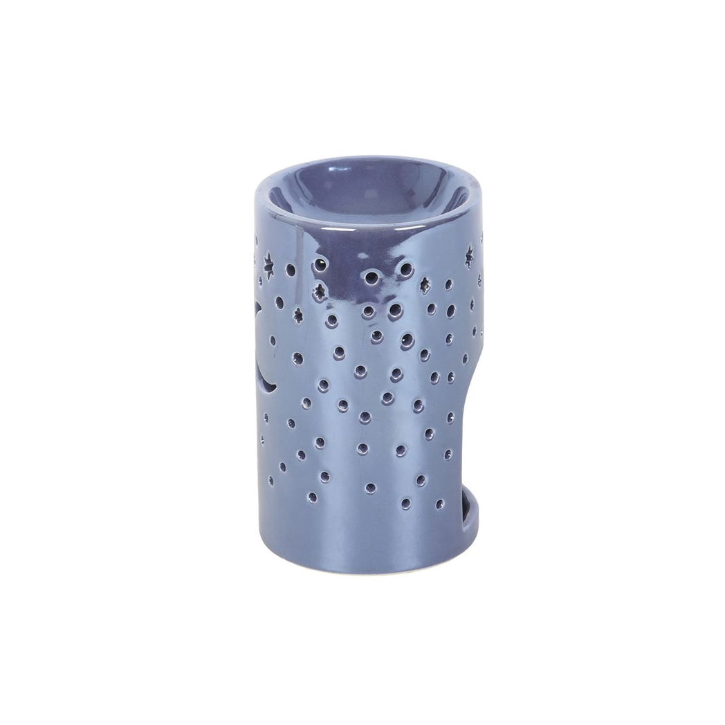 Iridescent purple moon oil burner with star cut outs