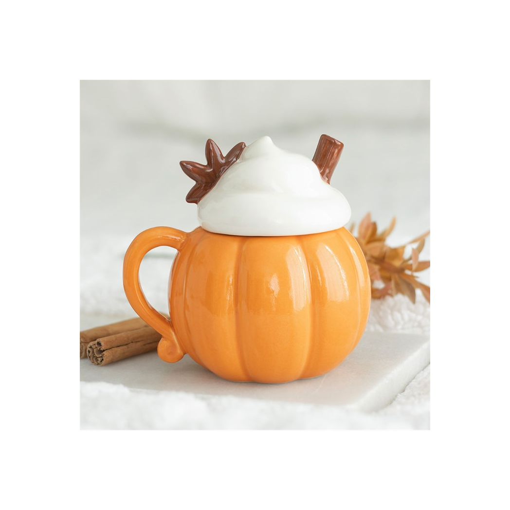 Pumpkin cream lidded mug for autumn drinks