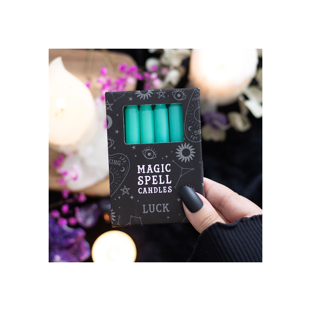 Set of 12 green spell candles for intention setting rituals