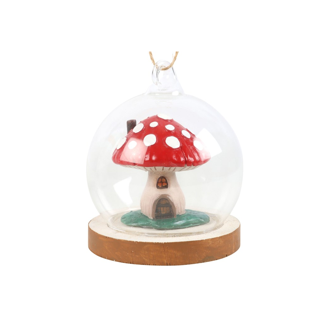 Mushroom House Glass Dome Hanging Decoration N/A