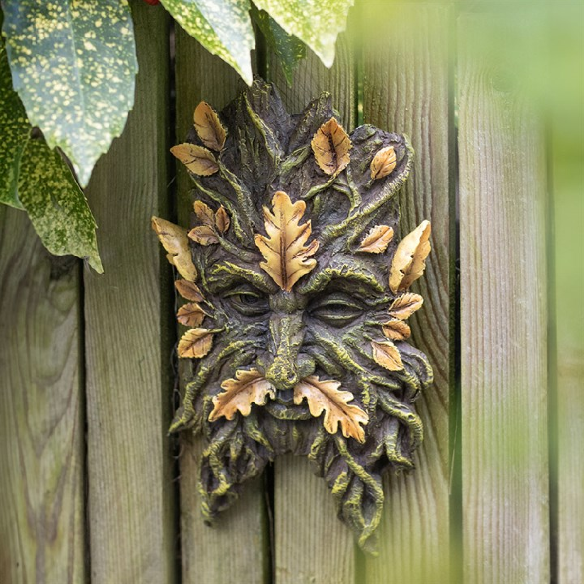 Green Man Yellow Oak Leaf Wall Plaque N/A