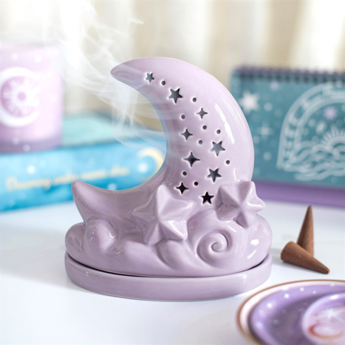 Purple Pastel Skies Moon Incense Cone Holder N/A