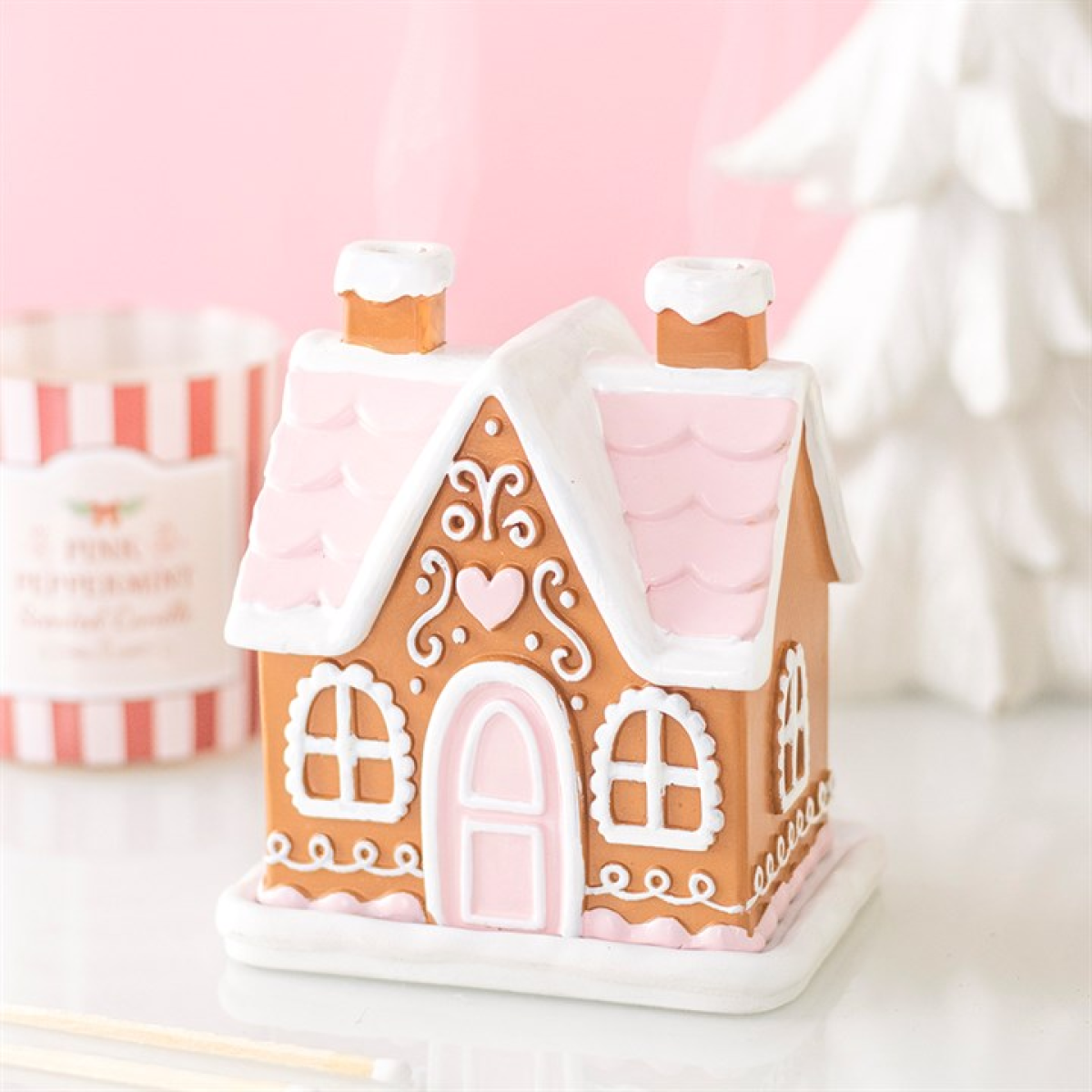 Pink Gingerbread House Incense Cone Burner N/A