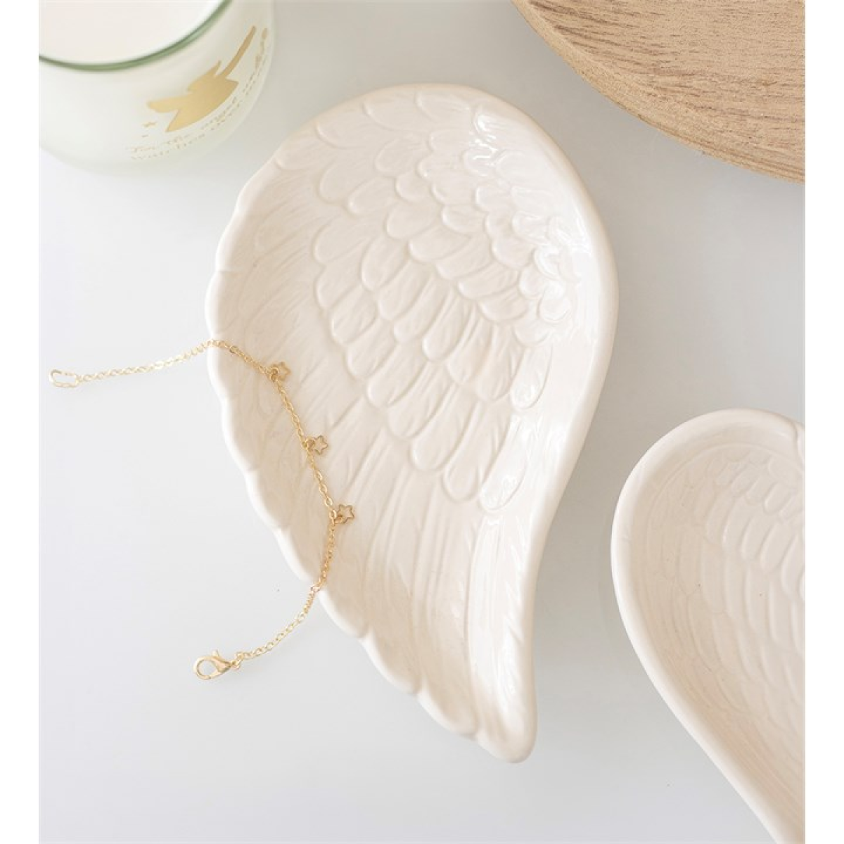 Off White Angel Wing Trinket Dish N/A