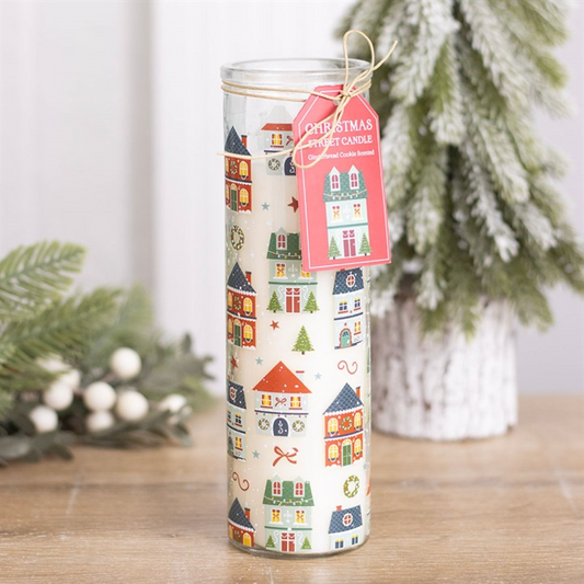 Christmas Street Print Gingerbread Cookie Tube Candle N/A