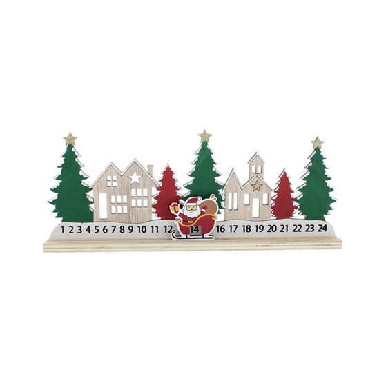 30cm Red and Green Wooden Advent Calendar with Santa N/A