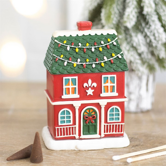 Red Christmas House Incense Cone Burner N/A