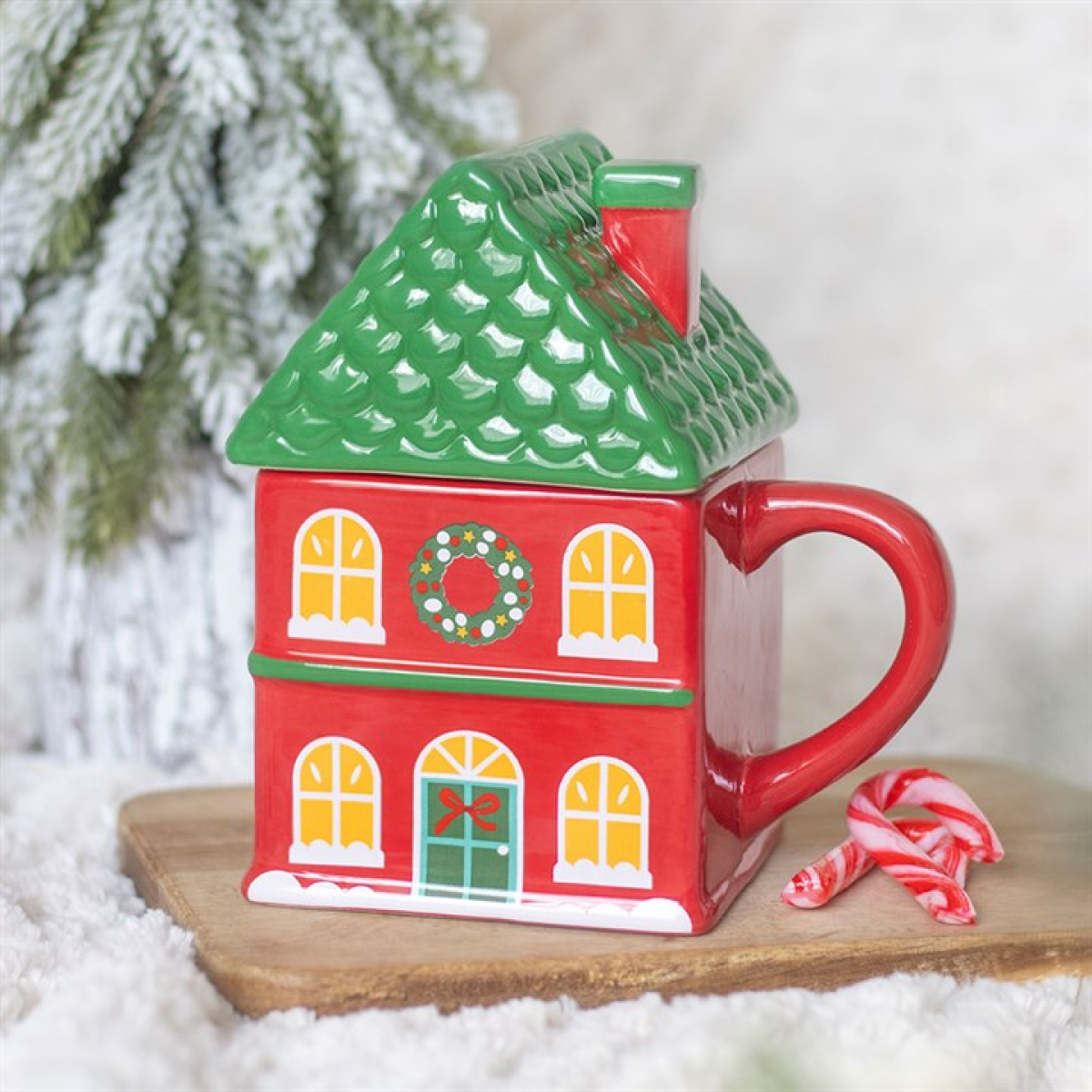 Red Christmas House Lidded Mug N/A