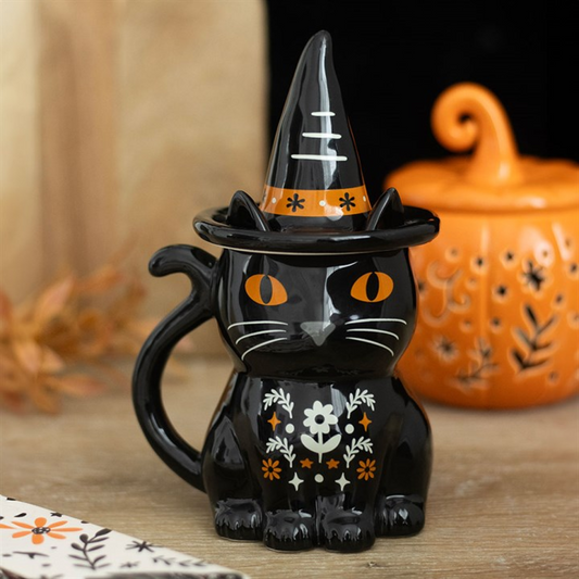 Frightful Folk black cat lidded mug