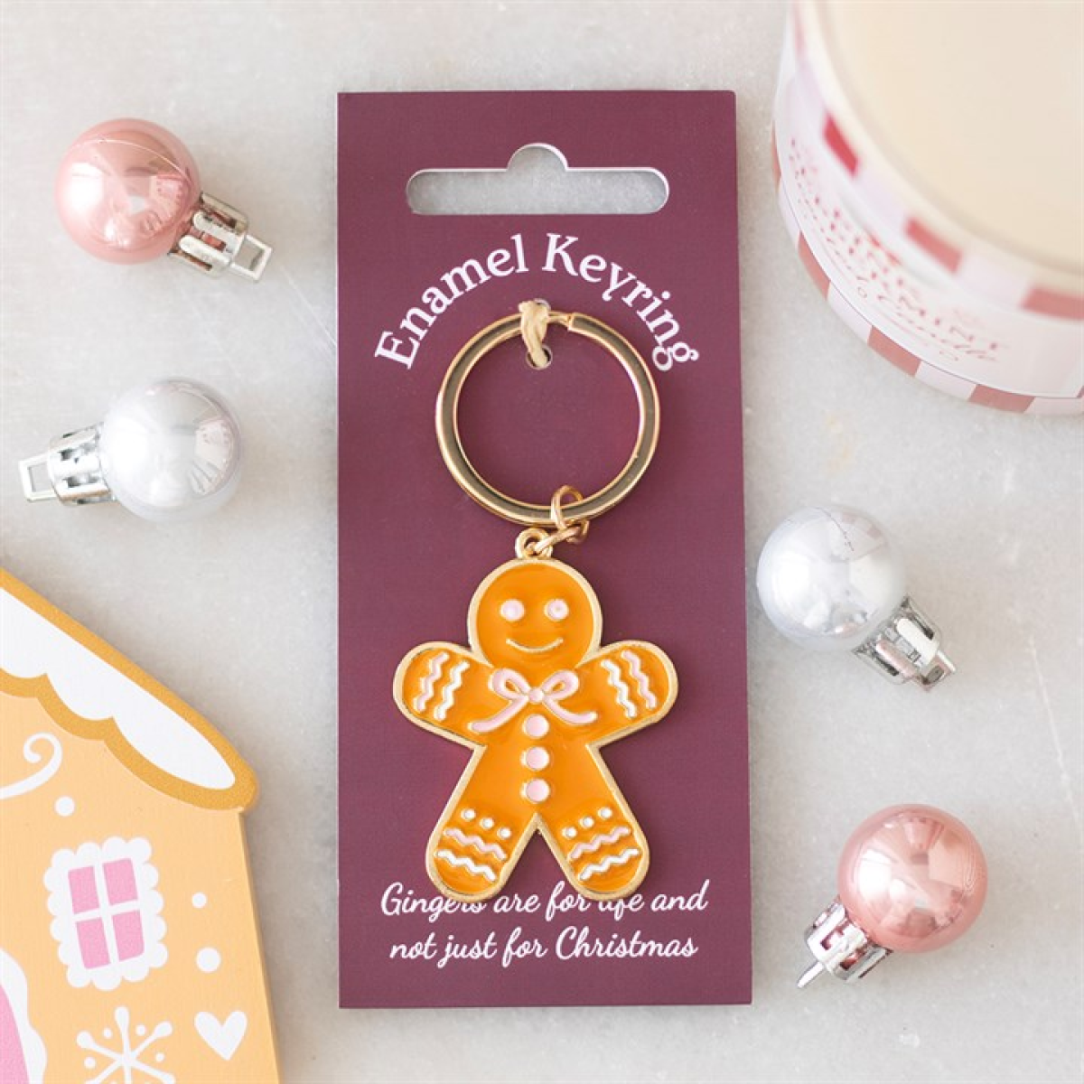 Pink Bow Gingerbread Man Keyring N/A