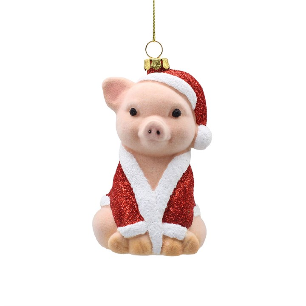 Flocked Christmas Pig Hanging Decoration N/A