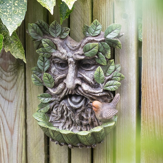 Green Man Wall Bird Bath N/A