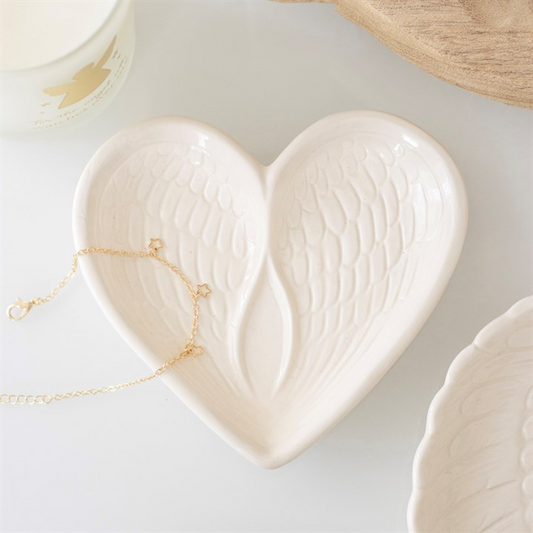 Off White Angel Wing Heart Trinket Dish N/A